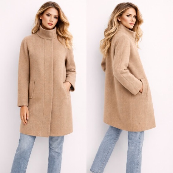 J.Crew Stadium Cocoon Nello Gori Iconic Wool Blend Peacoat Sand/Heather Oat Sz 6 - Picture 2 of 16